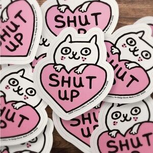 Pink Cat Shut Up Heart Vinyl Stickers